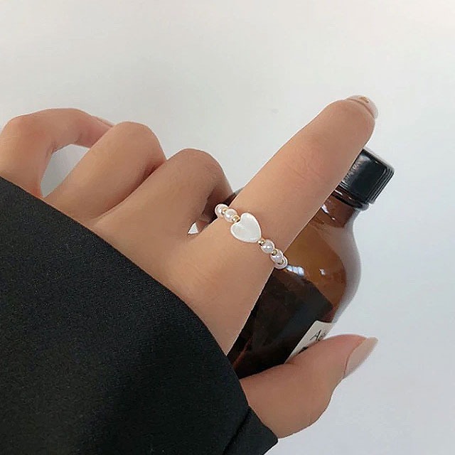 [무배] 진주 하트 비즈 반지