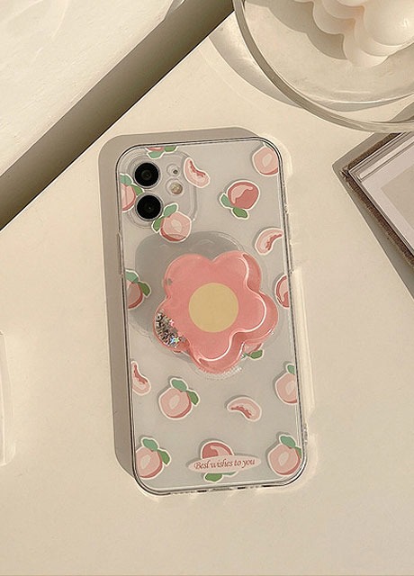 [무배+그립톡] 핑크 피치 패턴 투명 아이폰 케이스