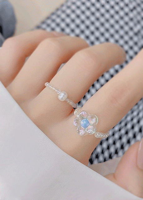 [1+1무배] 블루 꽃 진주 비즈 반지