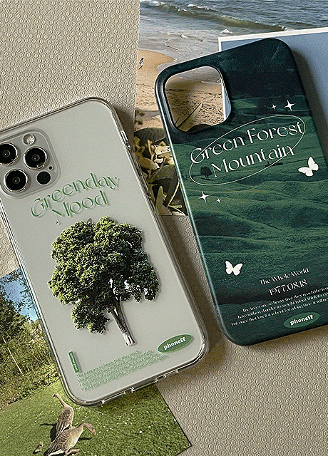 [무배] 초록 나무 프린팅 아이폰 갤럭시 젤하트 케이스
