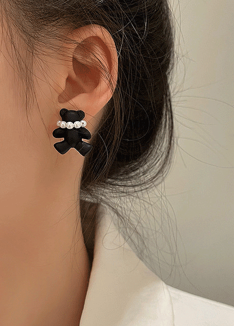 [무배] 실버925 귀여운 컬러 곰돌이 진주 포인트 귀걸이